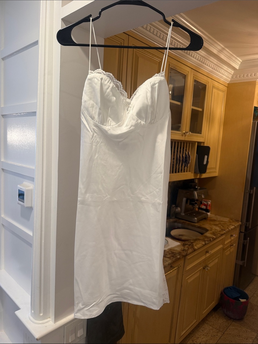 Princess Polly Ivory Satin Slip Dress with Lace Trim